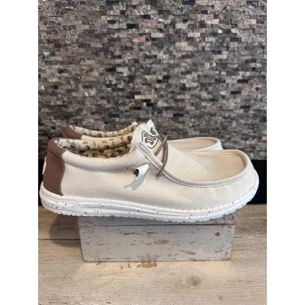 Hey Dude Wally Canvas Stretch Ivory Men Loafers Slip On Shoes 40022-105 Size 13